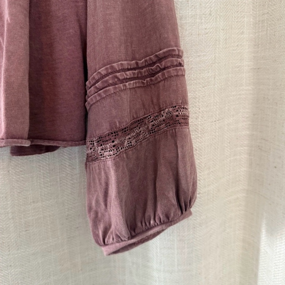Lucky Brand Mauve Purple pink button up vintage wash Peasant Tunic L top blouse - Picture 5 of 5